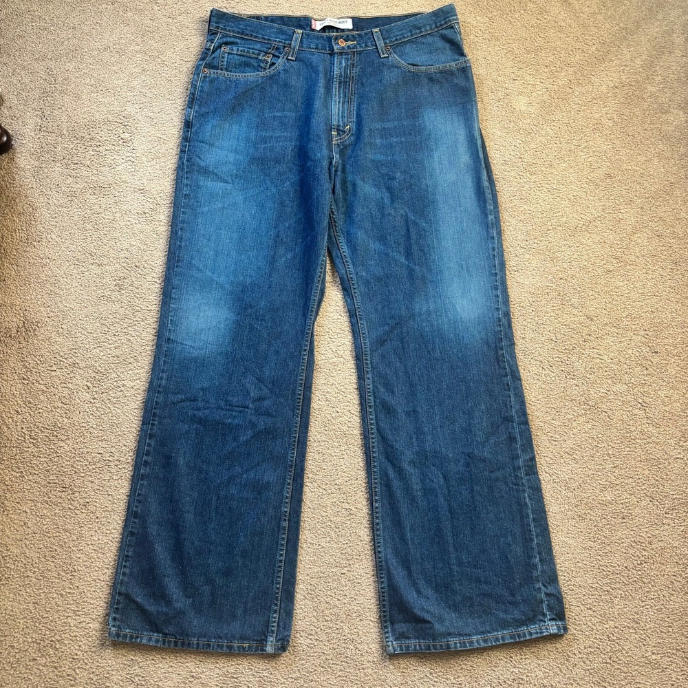 Vintage Levi's 567 Low Loose Bootcut Jeans Men's 36x32 Blue Baggy Wide Leg Faded